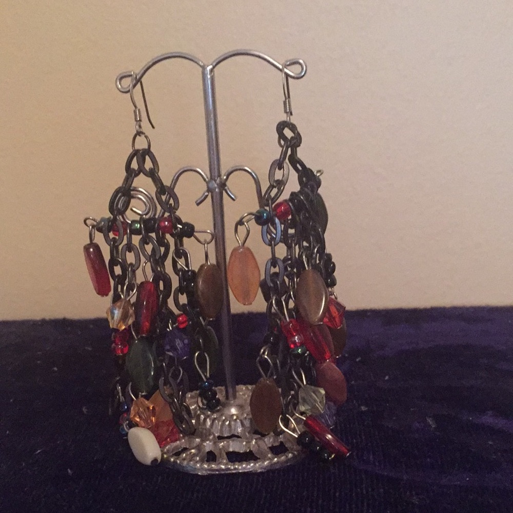 🛍3or$30 NWOT Multicoloured  artisan made crystal&stone dangling earrings